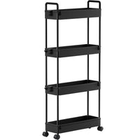 1 x RAW Customer Returns SOLEJAZZ trolley with 4 levels, narrow trolley niche shelf on wheels for kitchen, bathroom, laundry room, bedroom, narrow places, plastic, with handles, 13 x 40 x 86.3 cm, black - RRP €27.99