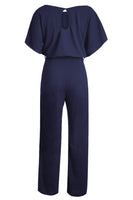 1 x RAW Customer Returns Cegerne Women s Elegant Jumpsuit Overall Trouser Suit Festive Playsuit Romper with Belt, Navy Blue, L - RRP €50.41