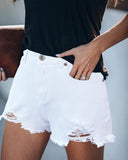 1 x RAW Customer Returns ANCAPELION Women s Denim Shorts Ripped Jeans Shorts Mid Waist Frayed Hem Hot Pants Used Look Shorts for Summer B-White XL - RRP €31.99