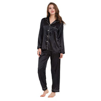 1 x RAW Customer Returns Gaeshow Women s Silk Satin Pajamas Set Long Sleeve Sleepwear Loungewear All Seasons Size 8 Black - RRP €24.91