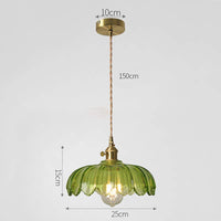 1 x RAW Customer Returns HJXDtech Industrial Vintage Pendant Lamp Glass Lotus Lampshade Pendant Light Retro E27 Brass Finish Hanging Lamp Ceiling Light Green  - RRP €79.99