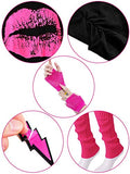 1 x RAW Customer Returns Blulu 80s Costume Accessories for Women Set, T-Shirt Lip Print Adult Tutu Skirt Lace Headband Neon Earrings Necklace Leg Warmers Mesh Gloves Bracelet Rose Red, XXL  - RRP €36.19