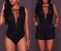 1 x RAW Customer Returns Sexy Sleeveless Bodysuit for Women Lace Deep V Neck Jumpsuit Outfit Club Size L, black - RRP €22.27