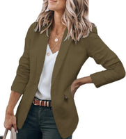 1 x RAW Customer Returns Cicy Bell Women Long Sleeve Casual Blazer Work Office Button Open Front Jacket Suit Military Green S - RRP €52.99