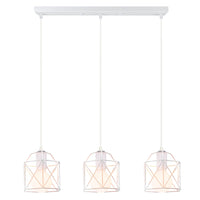 1 x RAW Customer Returns iDEGU 3 Lights Pendant Light Industrial Vintage Metal Cage Chandelier Ceiling Lamp Shade Geometric Design Light Fixture E27 Ceiling Lamp with Bar for Bedroom Dining Room Living Room White  - RRP €38.99