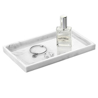 1 x RAW Customer Returns Emibele Resin Jewelry Tray, Jewelry Stand Bathroom Kitchen Dresser Organizer Jewelry Storage for Cosmetic Shower Tissue Perfume Soap Towel Shampoo Plant Decoration, Medium - White Marble - RRP €23.59