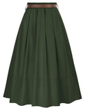 1 x Brand New Women s Pleated Skirt Elegant A-Line High Waist Midi Skirt with Pockets Leisure Party Army Green L - RRP €36.82