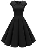 1 x RAW Customer Returns Homrain 1950s Vintage Retro Cocktail Dresses Women Short Sleeve Rockabilly Dresses Party Evening Dresses Swing Pleated Skirt Black M - RRP €32.9