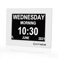 1 x RAW Customer Returns Exmate Extra Digital Alarm Clock, Dementia Clock for Elderly, Large Digital Calendar, Ideal for Impaired Vision and Memory Loss White  - RRP €51.28