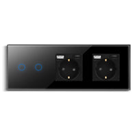 1 x RAW Customer Returns CNBINGO touch light switch with double socket with USB ports Type-C and Type-A 3.1 Amp total - USB Schuko socket flush-mounted - glass wall switch double in black - with status LED - 500W socket - RRP €35.29