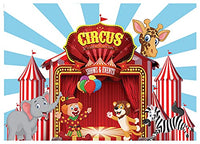 1 x Brand New AIIKES 10x8FT Red Circus Photography Backdrop Birthday Cartoon Party Red Blue Photo Background Cute Animal Backdrop Photo Studio Prop 11-081 - RRP €42.99