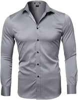 1 x Brand New Gdtime Men s Non-Iron Shirt Long Sleeve Slim Fit Plain Casual Wrinkle-Resistant Shirts Grey,XL - RRP €39.99