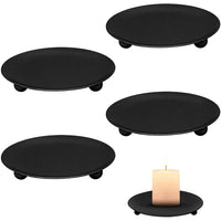 1 x Brand New 4 pieces candle holder pillar candles, metal decorative candlestick round, black candle holder plates, candle stand candle holder, for stick candles, LED wax candles, incense candles, spa, weddings - RRP €20.4