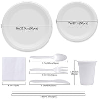 1 x RAW Customer Returns Aschef 400er Environmentally Friendly Biodegradable Tableware Set Disposable Tableware Cutlery Set made of Bagasse Compostable Paper Plates Paper Cups Knives Spoons Forks for Camping Grill BBQ Party 50 People - RRP €41.91