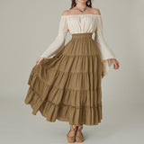 1 x Brand New SCARLET DARKNESS Women s Renaissance Traditional Skirt Vintage High Waist with Ruffles Pleated Skirt Khaki L - RRP €34.27