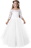 1 x RAW Customer Returns Aibaowedding Flower Girl Dress Princess Girls Pageant Ball Gowns Children Lace Tulle Cocktail Dress Elegant Long Evening Dress Communion Dress White, 10-11Y  - RRP €50.41