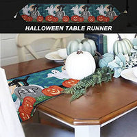 5 x Brand New Gxhong Halloween decoration tablecloth, washable tablecloth Halloween table decoration outdoor tablecloth fireplace table runner, made of polyester and cotton, pumpkin, ghost, black cat, Halloween - RRP €102.0