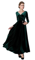 1 x RAW Customer Returns Urbancoco Women s Long Sleeve Evening Dress Maxi V-Neck Velvet Party Dress L, Green  - RRP €59.84