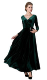 1 x RAW Customer Returns Urbancoco Women s Long Sleeve Evening Dress Maxi V-Neck Velvet Party Dress L, Green  - RRP €59.84