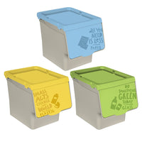 1 x RAW Customer Returns EURASIA STORE - Recycling Trash Cans, Pack of 3 Kitchen Trash Cans, 30 Liter Trash Can, Plastic, Stackable System with Easy Opening, Ideal for Recycling, 3 Colors - RRP €32.68