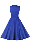 1 x RAW Customer Returns AXOE Women s Vintage Dress 50s Festive Evening Dress Elegant Knee-Length for Wedding Guest Blue with Polka Dots, Size 38-40, L - RRP €38.3