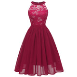 1 x Brand New Evening dresses elegant for wedding ladies 50s rockabilly halter neck swing lace chiffon dress festive graduation dress wedding dress cocktail dress Christmas New Year s Eve short party dress wine red S - RRP €39.99