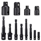 1 x RAW Customer Returns 12 Pieces Hex Drill Bit Adapter with Hex Shank 1 4 3 8 1 2 4 Pieces Socket Ratchet Converter Reducers Adapters Tool Set 1 2 1 4 3 8 Black  - RRP €12.46