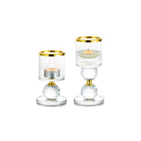 7 x Brand New Crystal Candlestick Glass Gold Tealight Holder - Romadedi Candle Holder for Pillar Candles Floating Candles Tealight Golden Wedding Dining Table Table Decoration Living Room Tray Grave Decoration, 2 Piece Set - RRP €140.77