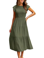 1 x RAW Customer Returns Yuson Girl Dress Women s Summer Dress Long Casual Round Neck Flutter Sleeve Maxi Dresses Summer Knee-Length Beach Dress Elastic Waist Long Dresses Tiered Ruffle A Line Dress Green, XL  - RRP €38.79