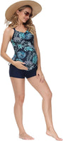 1 x RAW Customer Returns Maacie Maternity Tankini Two Piece Summer Floral Print Swimsuit for Pregnant Women Blue XL - RRP €35.99