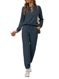 1 x RAW Customer Returns REORIA Women s Tracksuit Long Sleeve Crew Neck Plain Two Piece Outfit Hoodie Jogger Tracksuit Set Sweatshirt Jogging Bottoms Navy XXL - RRP €33.26