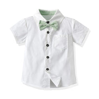 1 x RAW Customer Returns Volunboy Newborn Gentleman Outfits and Coordinates, Shirt Bow and Suspenders Shorts Size 80, 12-18 months, Green  - RRP €28.62