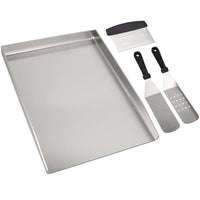 1 x RAW Customer Returns WELL GRILL 30x40CM stainless steel grill plate with grill spatula scraper set, universal BBQ plancha grill pan suitable for Weber, gas grill and charcoal grill - RRP €63.79