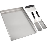 1 x RAW Customer Returns WELL GRILL 30x40CM stainless steel grill plate with grill spatula scraper set, universal BBQ plancha grill pan suitable for Weber, gas grill and charcoal grill - RRP €63.79