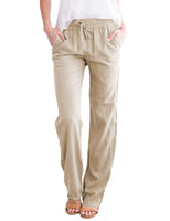 1 x RAW Customer Returns Yuson Girl women s leisure trousers, summer trousers with drawstring and pockets, elegant cotton linen trousers, casual plain leisure trousers for travel, casual daily outing khaki, S  - RRP €30.79