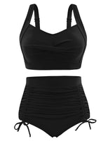 1 x RAW Customer Returns UMIPUBO Bikini Women Set Tummy Control High Waist Swimwear Push Up Bikinis Drawstring Side Two Piece Swimsuit V Neck Swimsuit Black, XL  - RRP €28.13