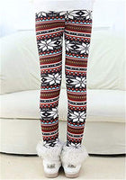 1 x Brand New Ugitopi Girls Winter Thick Warm Long Pants Print Fleece Lined Leggings White Snowflake 150 - RRP €27.6