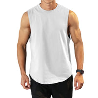 1 x RAW Customer Returns Rane Sports Men s Bodybuilding Training Tank Tops Athletic Training Gym Vest Cotton Cropped Sleeveless Muscle T-Shirt 03 White L - RRP €19.52