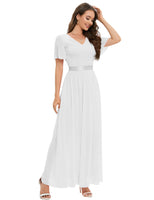 1 x RAW Customer Returns DRESSTELLS Women s Bridesmaid Dress Long Chiffon Evening Dress Party Cocktail Dress V-Neck Summer Dress White 2XL - RRP €59.99