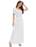 1 x RAW Customer Returns DRESSTELLS Women s Bridesmaid Dress Long Chiffon Evening Dress Party Cocktail Dress V-Neck Summer Dress White XL - RRP €58.06