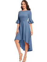 1 x Brand New Gardenwed Festive Dress Women 3 4 Sleeve Flare Bell Sleeve Round Neck Dresses High-Low Cocktail Dresses Rockabilly Dresses Evening Dresses Elegant for Wedding Grey Blue L - RRP €43.36