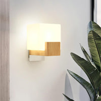 1 x RAW Customer Returns Comely wall light indoor wall lamp wood, with 1 x G9 light bulb, creative square design modern wall light glass in white for bedroom, hallway, living room, dining room, kitchen, staircase - RRP €32.44