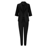 1 x RAW Customer Returns MMIHOIM Women s Suit Voucher Elegant Business Suit Set Trouser Suit Blazer Trousers 2-Piece Suit Checked Plain Two-Piece Sale Offers Slim Fit Festive Sporty Trousers Suit Streetwear Black, M  - RRP €60.49