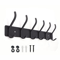 1 x RAW Customer Returns YONIAK Hook Rack Coat Hooks, Cloakroom Hook Rack Heavy Metal Rack Stainless Steel Rustproof with 6 Hooks, Wall Coat Rack for Wall Coat Rack, Bedroom, Bathroom, Matt Black - RRP €17.49