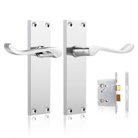 1 x RAW Customer Returns Probrico Polished Chrome Passage Door Handle Lock Inside, Mortice Inside Door Handle with Lock 77mm , Backplate 154mm 40mm, 3 Pack - RRP €56.56