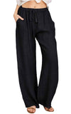 1 x RAW Customer Returns CheChury Women s Casual Cotton Linen High Waist Elastic Long Pants Elastic Sports Trousers Summer Causal Loose Long Beach Pants with Pockets and Comfortable Pants - RRP €23.81