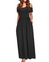 1 x RAW Customer Returns STYLEWORD Summer Dress Women Long Maxi Dress Summer Black Elegant Casual Dress Short Sleeve Dresses with Pockets - RRP €34.27