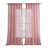 1 x RAW Customer Returns MIULEE Curtains with Pompoms - Pretty Old Pink Transparent Curtains for Children s Room Girls, 2 Pieces Curtain with Pompoms with Rod Pocket Transparent Curtain with Pompoms, Each H 245 XW 140cm - RRP €32.94