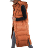 1 x RAW Customer Returns Tankaneo Women s Vest Quilted Long Quilted Vest with Hood Long Sleeve Button Down Puff Vest Cotton Padded Jacket Winter Coat - RRP €52.43