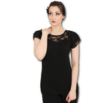 1 x Brand New Spiral - Gothic Elegance - Cap Sleeve Top - Lace Layers on Shoulders - Black - M - RRP €21.6